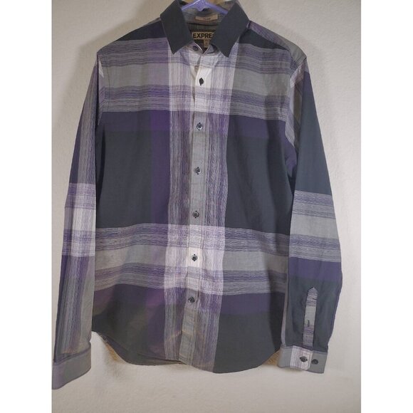 Express Men's Dress Shirt in Black and Purple Very Nice! - Picture 9 of 9